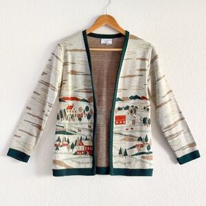 Vintage Sears Scenic Village Knit Cardigan Cottagecore Sweater Women S (Fits XS)